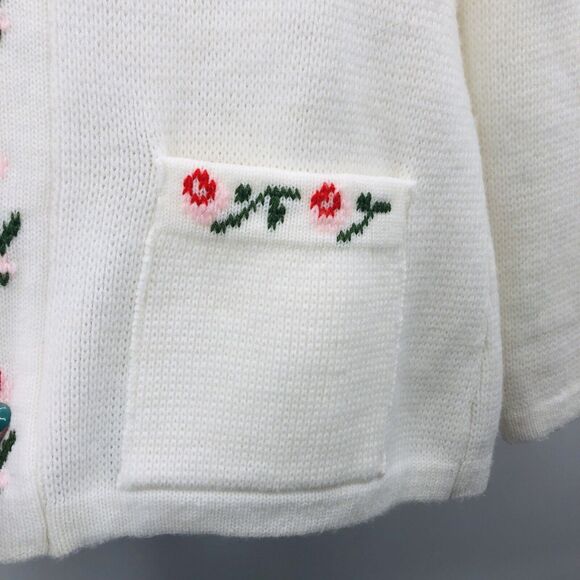 Vintage Sears Floral 100% Acrylic Cardigan Sweater Grandma Cottage Size L? Roses - Picture 4 of 10